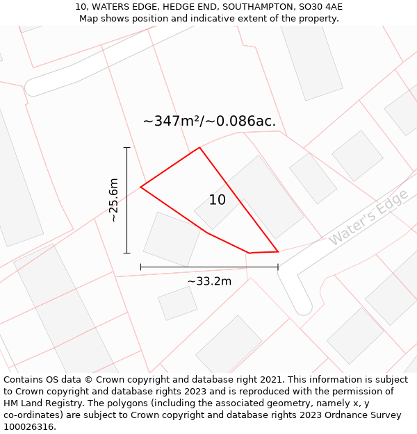 10, WATERS EDGE, HEDGE END, SOUTHAMPTON, SO30 4AE: Plot and title map