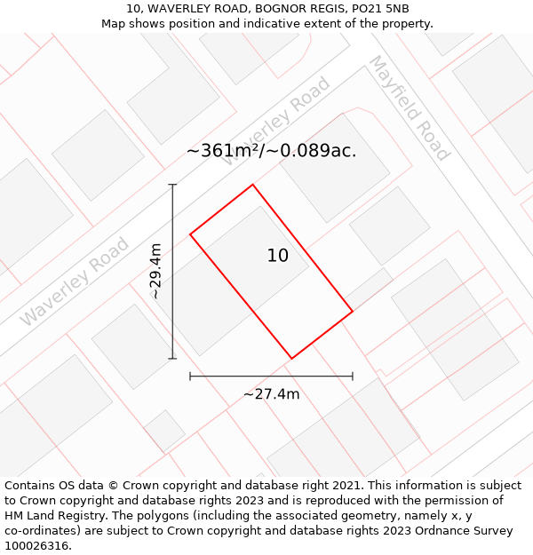 10, WAVERLEY ROAD, BOGNOR REGIS, PO21 5NB: Plot and title map