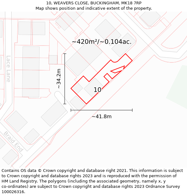 10, WEAVERS CLOSE, BUCKINGHAM, MK18 7RP: Plot and title map