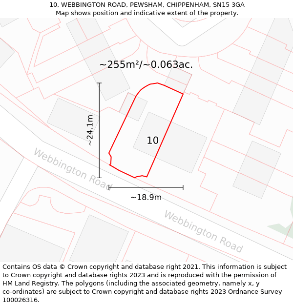 10, WEBBINGTON ROAD, PEWSHAM, CHIPPENHAM, SN15 3GA: Plot and title map