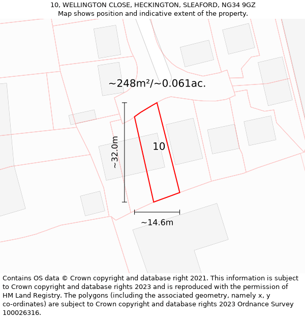 10, WELLINGTON CLOSE, HECKINGTON, SLEAFORD, NG34 9GZ: Plot and title map