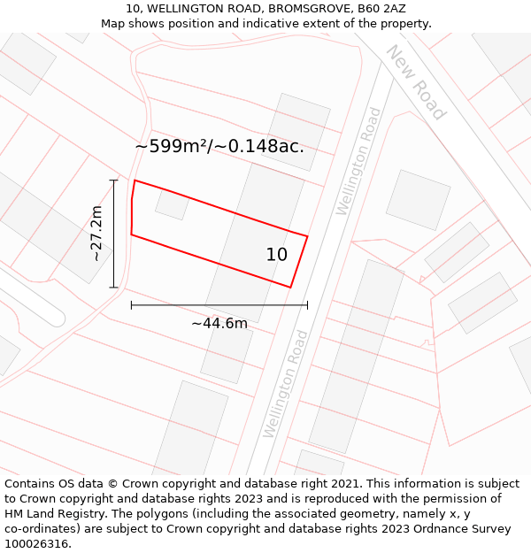 10, WELLINGTON ROAD, BROMSGROVE, B60 2AZ: Plot and title map