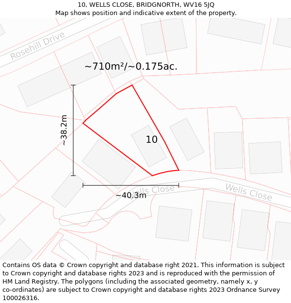 10, WELLS CLOSE, BRIDGNORTH, WV16 5JQ: Plot and title map