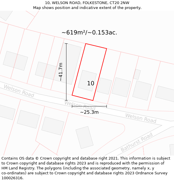 10, WELSON ROAD, FOLKESTONE, CT20 2NW: Plot and title map