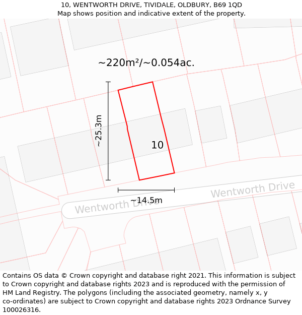 10, WENTWORTH DRIVE, TIVIDALE, OLDBURY, B69 1QD: Plot and title map