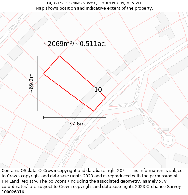 10, WEST COMMON WAY, HARPENDEN, AL5 2LF: Plot and title map