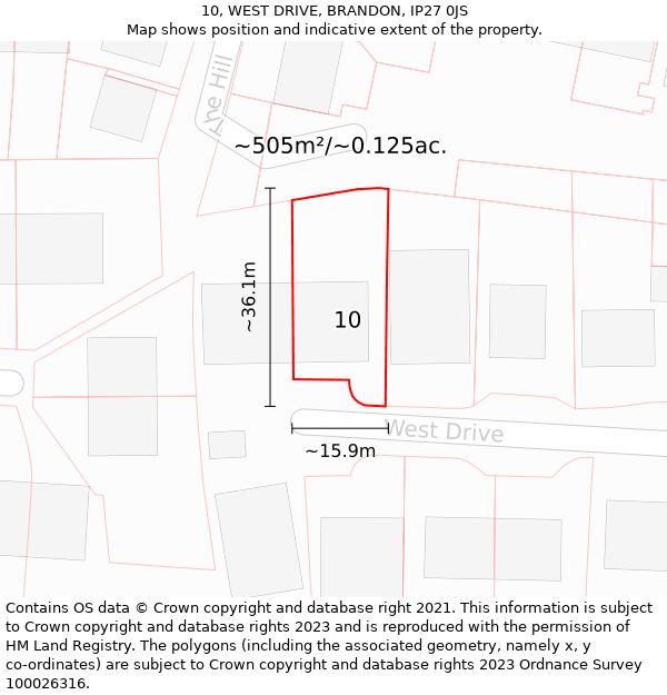 10, WEST DRIVE, BRANDON, IP27 0JS: Plot and title map
