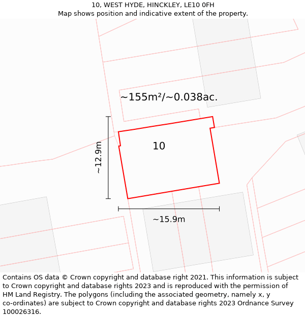 10, WEST HYDE, HINCKLEY, LE10 0FH: Plot and title map