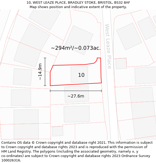 10, WEST LEAZE PLACE, BRADLEY STOKE, BRISTOL, BS32 8AF: Plot and title map