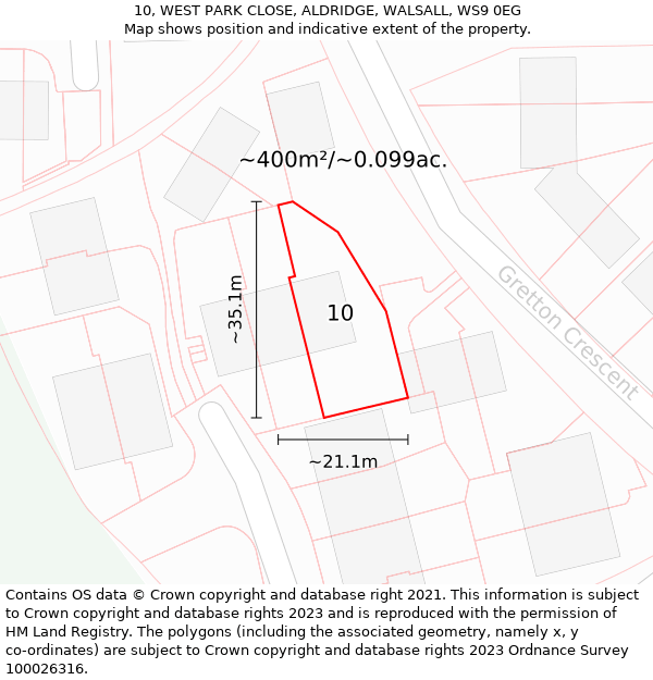 10, WEST PARK CLOSE, ALDRIDGE, WALSALL, WS9 0EG: Plot and title map