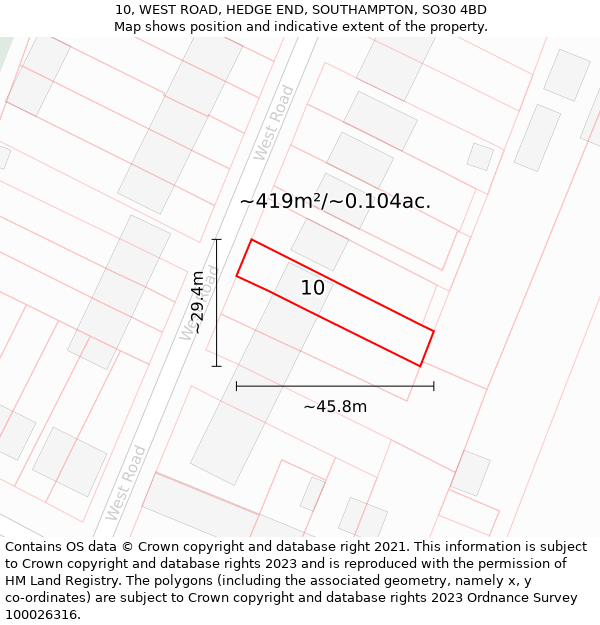 10, WEST ROAD, HEDGE END, SOUTHAMPTON, SO30 4BD: Plot and title map