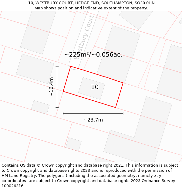 10, WESTBURY COURT, HEDGE END, SOUTHAMPTON, SO30 0HN: Plot and title map