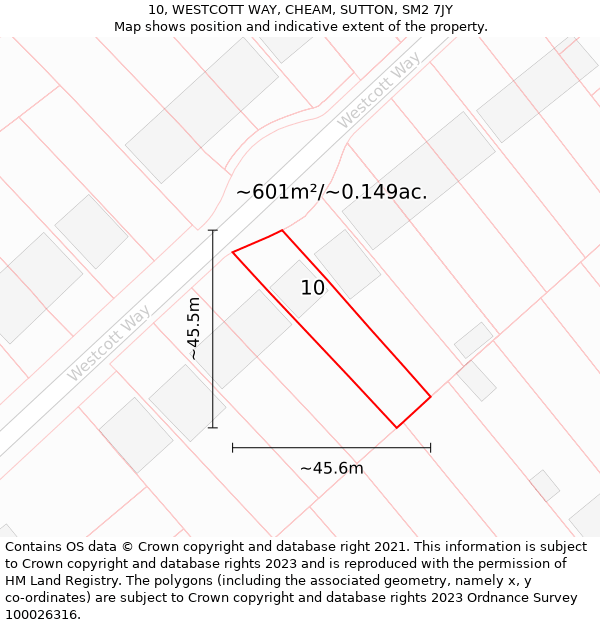 10, WESTCOTT WAY, CHEAM, SUTTON, SM2 7JY: Plot and title map