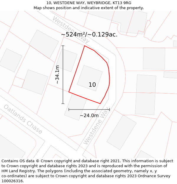 10, WESTDENE WAY, WEYBRIDGE, KT13 9RG: Plot and title map