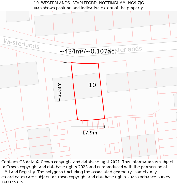 10, WESTERLANDS, STAPLEFORD, NOTTINGHAM, NG9 7JG: Plot and title map