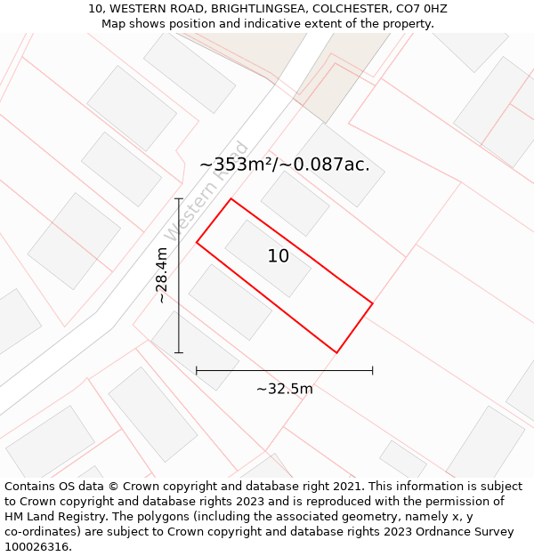 10, WESTERN ROAD, BRIGHTLINGSEA, COLCHESTER, CO7 0HZ: Plot and title map