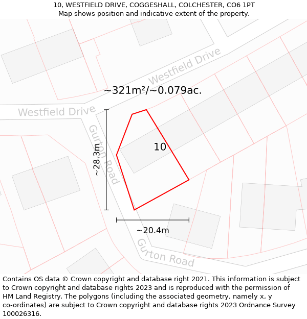 10, WESTFIELD DRIVE, COGGESHALL, COLCHESTER, CO6 1PT: Plot and title map