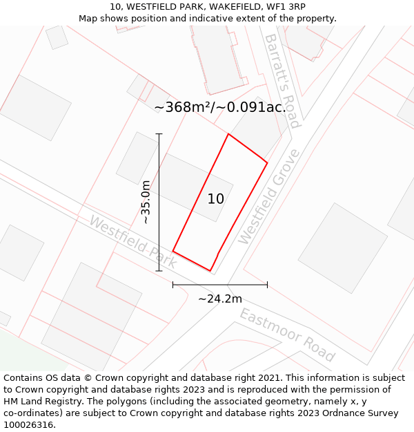 10, WESTFIELD PARK, WAKEFIELD, WF1 3RP: Plot and title map