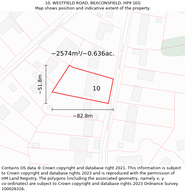 10, WESTFIELD ROAD, BEACONSFIELD, HP9 1EG: Plot and title map