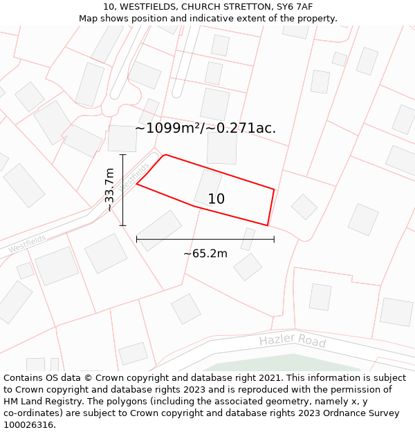 10, WESTFIELDS, CHURCH STRETTON, SY6 7AF: Plot and title map