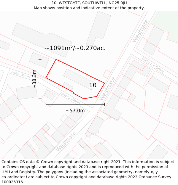 10, WESTGATE, SOUTHWELL, NG25 0JH: Plot and title map