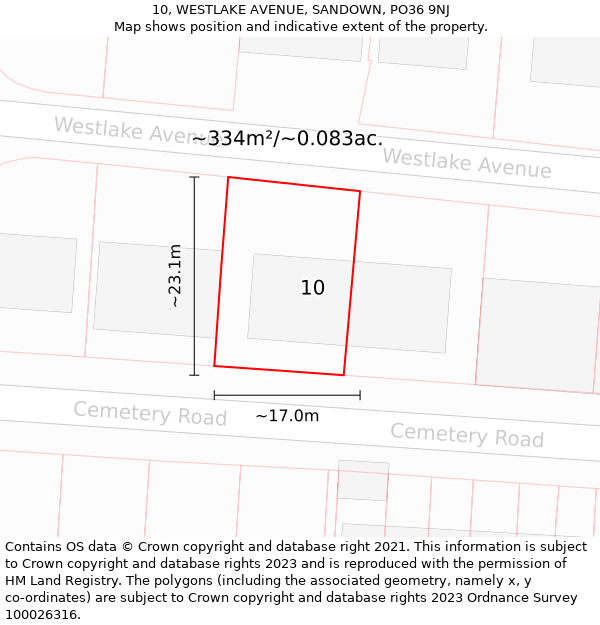 10, WESTLAKE AVENUE, SANDOWN, PO36 9NJ: Plot and title map