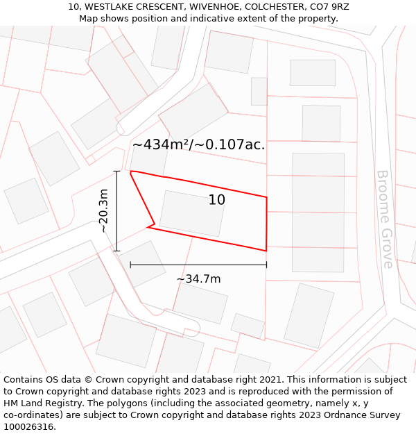 10, WESTLAKE CRESCENT, WIVENHOE, COLCHESTER, CO7 9RZ: Plot and title map