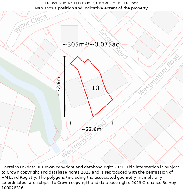 10, WESTMINSTER ROAD, CRAWLEY, RH10 7WZ: Plot and title map