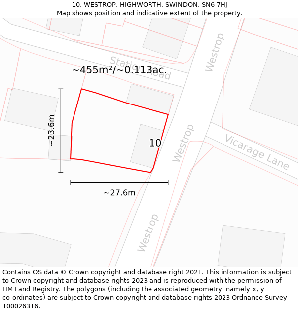 10, WESTROP, HIGHWORTH, SWINDON, SN6 7HJ: Plot and title map