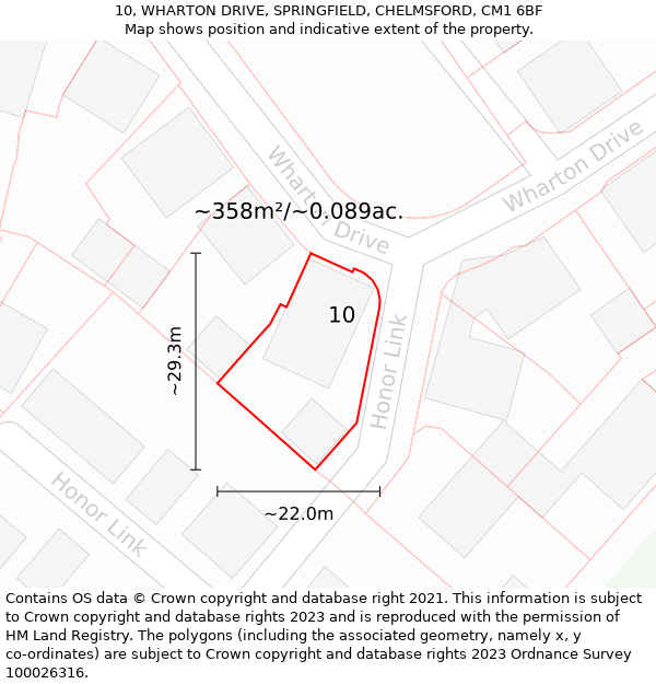 10, WHARTON DRIVE, SPRINGFIELD, CHELMSFORD, CM1 6BF: Plot and title map