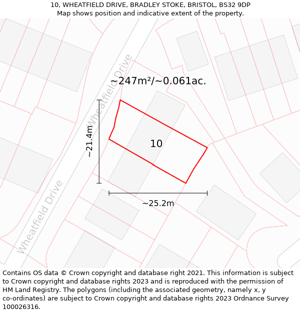 10, WHEATFIELD DRIVE, BRADLEY STOKE, BRISTOL, BS32 9DP: Plot and title map