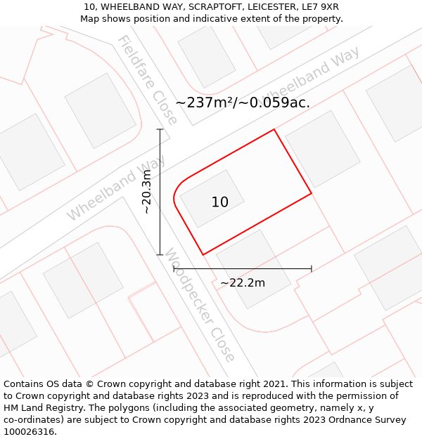 10, WHEELBAND WAY, SCRAPTOFT, LEICESTER, LE7 9XR: Plot and title map