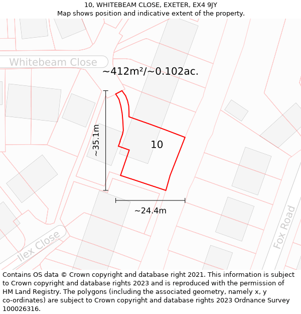 10, WHITEBEAM CLOSE, EXETER, EX4 9JY: Plot and title map