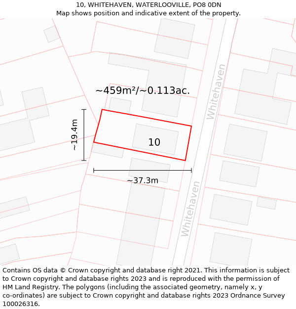 10, WHITEHAVEN, WATERLOOVILLE, PO8 0DN: Plot and title map