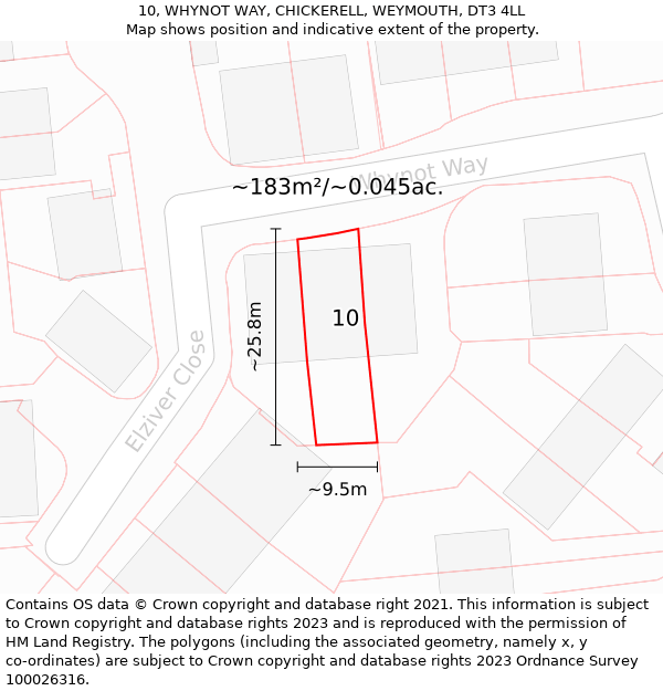 10, WHYNOT WAY, CHICKERELL, WEYMOUTH, DT3 4LL: Plot and title map