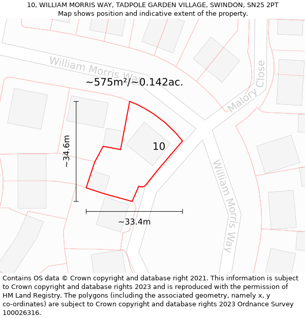 10, WILLIAM MORRIS WAY, TADPOLE GARDEN VILLAGE, SWINDON, SN25 2PT: Plot and title map