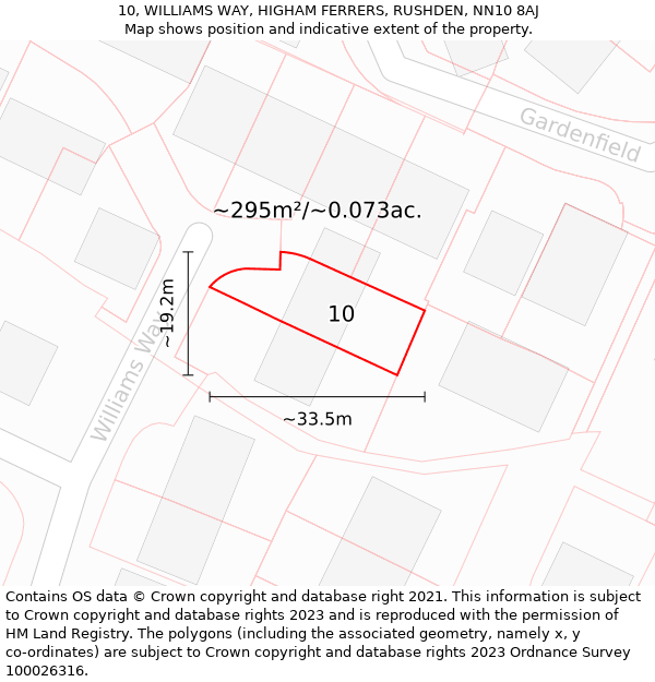 10, WILLIAMS WAY, HIGHAM FERRERS, RUSHDEN, NN10 8AJ: Plot and title map