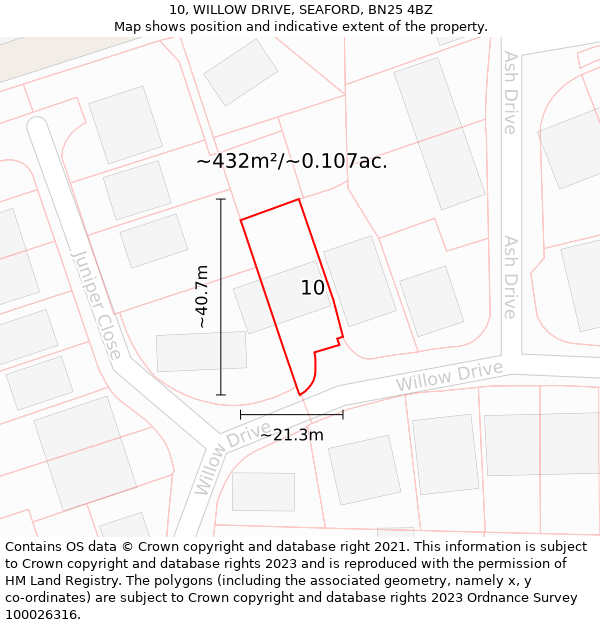 10, WILLOW DRIVE, SEAFORD, BN25 4BZ: Plot and title map