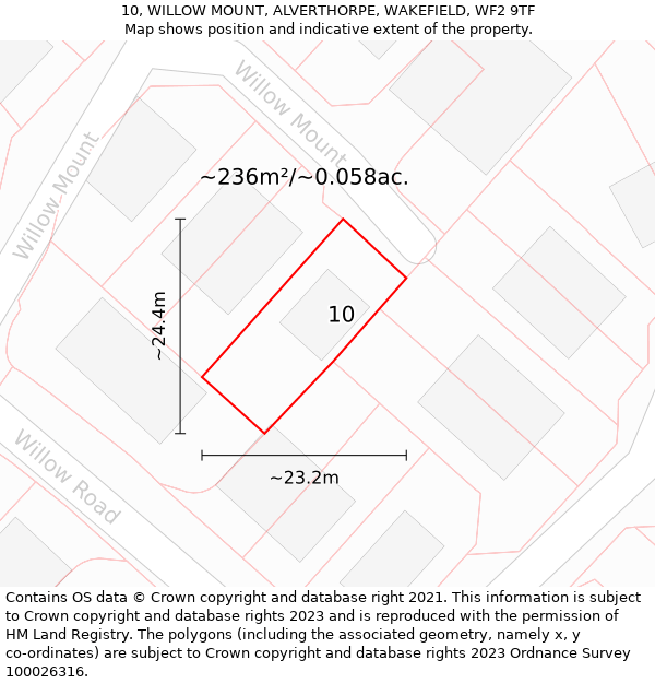 10, WILLOW MOUNT, ALVERTHORPE, WAKEFIELD, WF2 9TF: Plot and title map