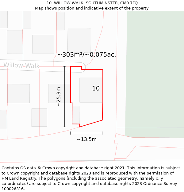 10, WILLOW WALK, SOUTHMINSTER, CM0 7FQ: Plot and title map