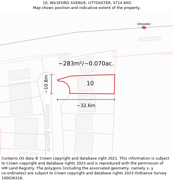 10, WILSFORD AVENUE, UTTOXETER, ST14 8XG: Plot and title map