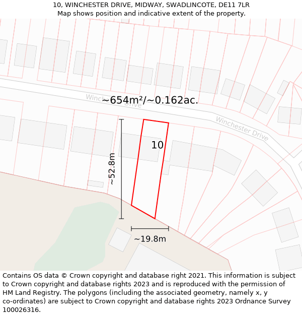 10, WINCHESTER DRIVE, MIDWAY, SWADLINCOTE, DE11 7LR: Plot and title map