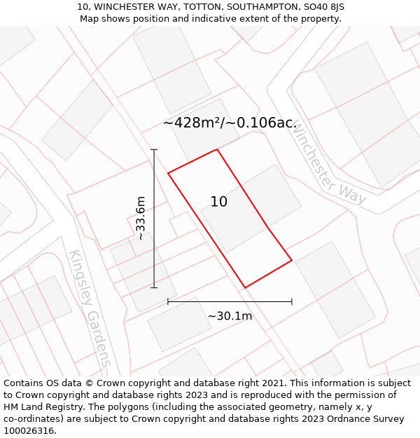 10, WINCHESTER WAY, TOTTON, SOUTHAMPTON, SO40 8JS: Plot and title map