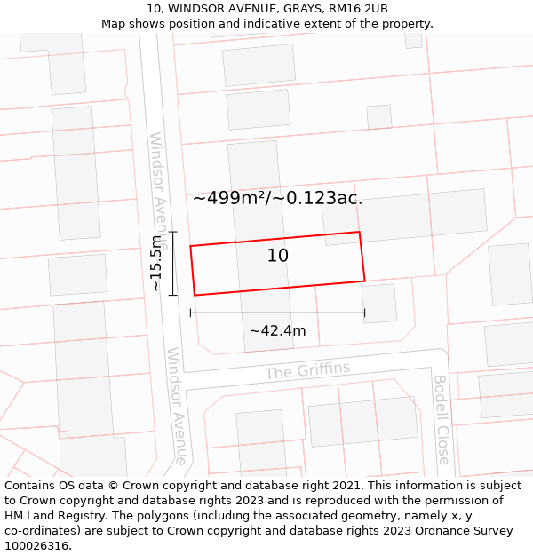 10, WINDSOR AVENUE, GRAYS, RM16 2UB: Plot and title map