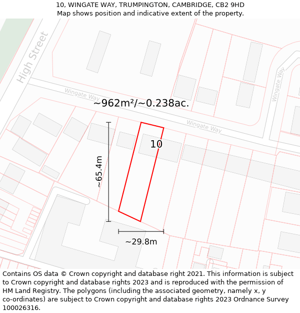 10, WINGATE WAY, TRUMPINGTON, CAMBRIDGE, CB2 9HD: Plot and title map