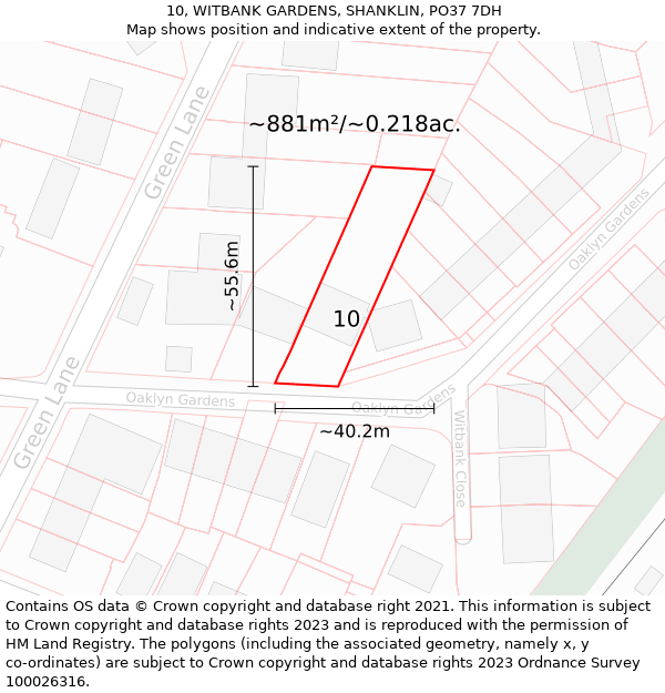10, WITBANK GARDENS, SHANKLIN, PO37 7DH: Plot and title map