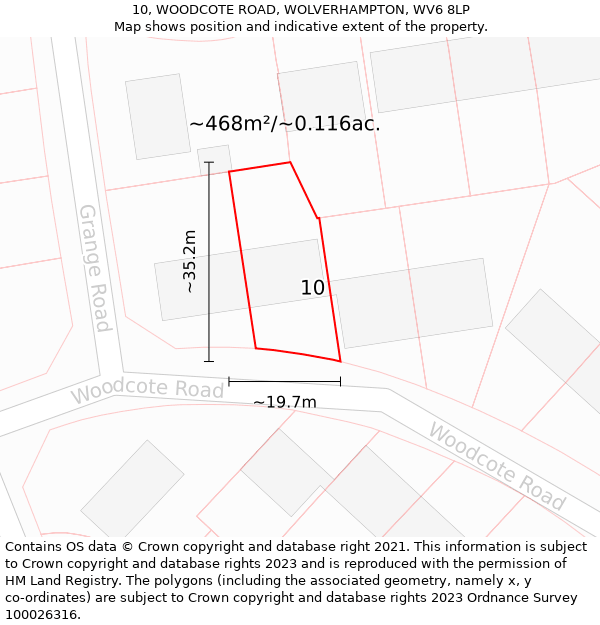 10, WOODCOTE ROAD, WOLVERHAMPTON, WV6 8LP: Plot and title map