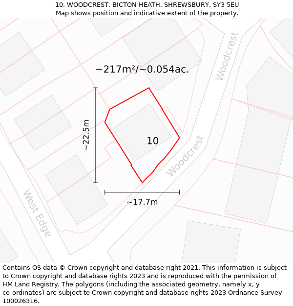 10, WOODCREST, BICTON HEATH, SHREWSBURY, SY3 5EU: Plot and title map