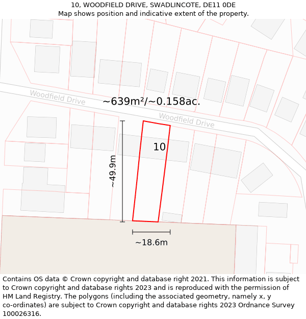 10, WOODFIELD DRIVE, SWADLINCOTE, DE11 0DE: Plot and title map