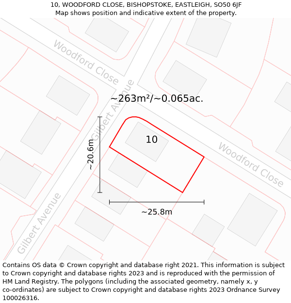 10, WOODFORD CLOSE, BISHOPSTOKE, EASTLEIGH, SO50 6JF: Plot and title map